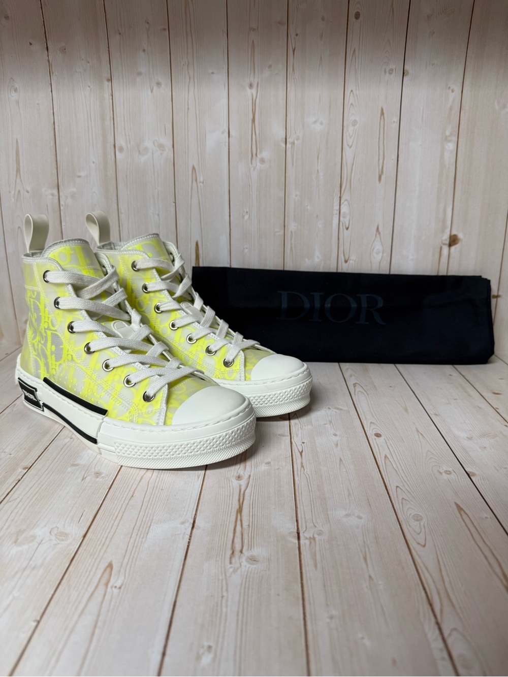 Christian Dior B23 Technical Canvas Oblique High-Top Sneaker Yellow Sz 35 / 5